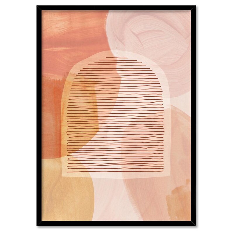 Peach Watercolor Abstract Art. Boho Wall Art Print. Earthy Terracotta Orange Paint Strokes & Arch Shapes. Framed or Poster | ABA-66 image 5