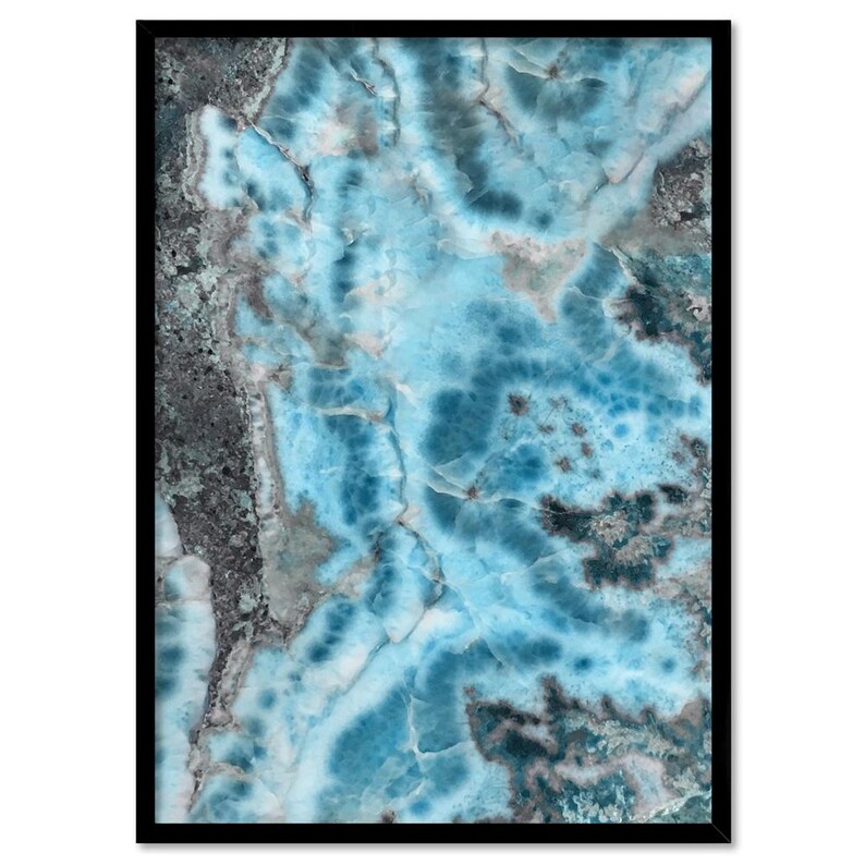 Larimar Slice Wall Art. Stone in Turquoise Watercolours. Mineral Wall Art. Dominican republic Gemstone Art Print. Rare Earth Gem | AGA-21 image 5