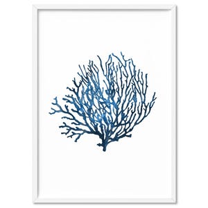 Hamptons Coral Wall Art VI. Blue Indigo Watercolour. Simple Nautical Style Coastal Prints. Scandi Home Style or Hamptons Wall Decor | CSH-16
