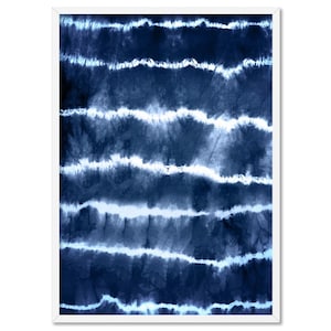 Indigo Abstract Shibori Wall Art. Home Decor Art Print in Tie Dye Effect. Navy Blue Poster or Canvas Print. Framed or Unframed | SBR-02