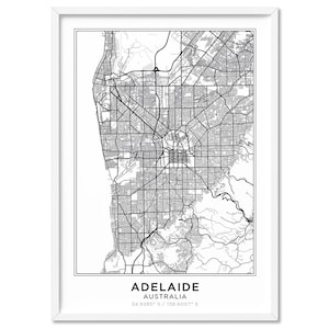 City Map | Adelaide. Poster Printed Maps. Map Wall Art. Choose your colour. Australian Minimal Scandi Map. Framed or Unframed | MAP-13