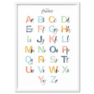 Alphabet Art Print. Preschool ABC Poster. Uppercase Letters, Lowercase Letters. Gender Neutral Wall Art. Watercolour Kids Decor | KDS-32