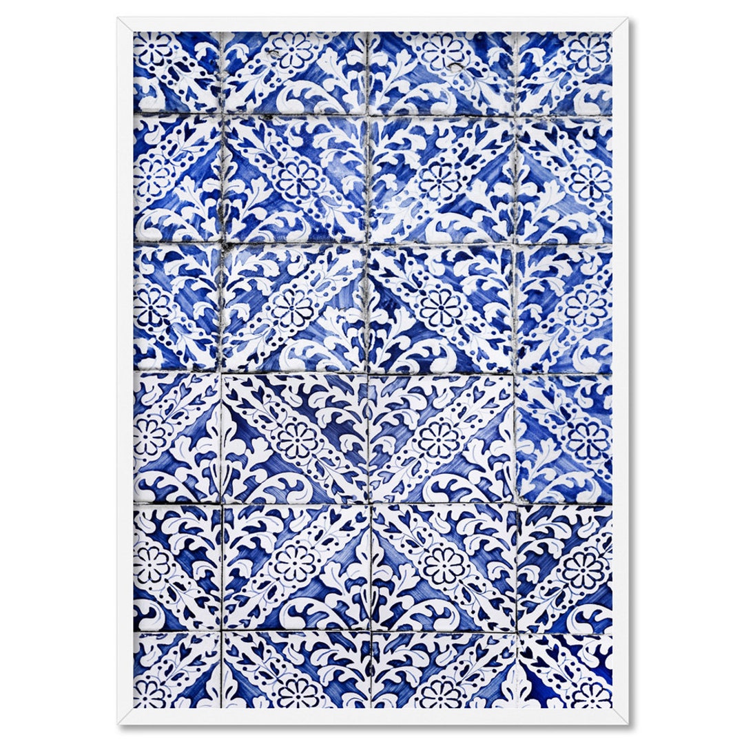 Hamptons Blue Tile Mosaic Wall Art. Printed Artwork Framed or Unframed ...