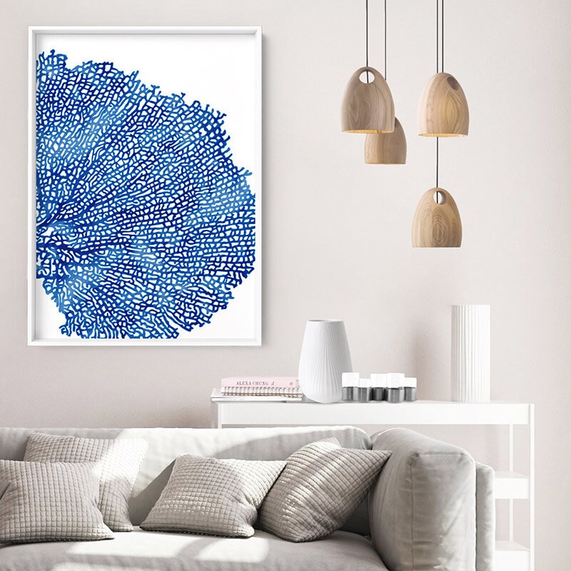 Coastal Wall Art Print. Coral Sea Fan in Blue Watercolour. - Etsy