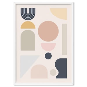 Geometric Shapes Abstract Art Print. Minimalist Mid Century Poster. Modern Beige Neutral Wall Art. Original Artwork Printed | ABA-44