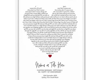 Heart Song Lyrics Print, Any Song, Personalised Wedding Gift, Anniversary Gifts Personalised Lyrics Print, First Dance Wedding Vows | PER-58