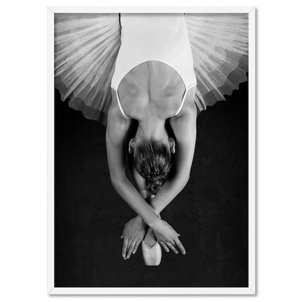 Ballerina from Behind. BW Contemporary Dance Poster. Ballet Dancer in White Tutu Wall Art. B&W Ballet Photography Poster Print | HPS-83