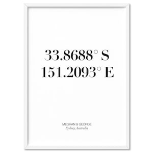 Custom GPS Coordinates Art Print. Personalised Location Poster. Minimalist BW Wall Art. Longitude & Latitude Modern Art Print | PER-26