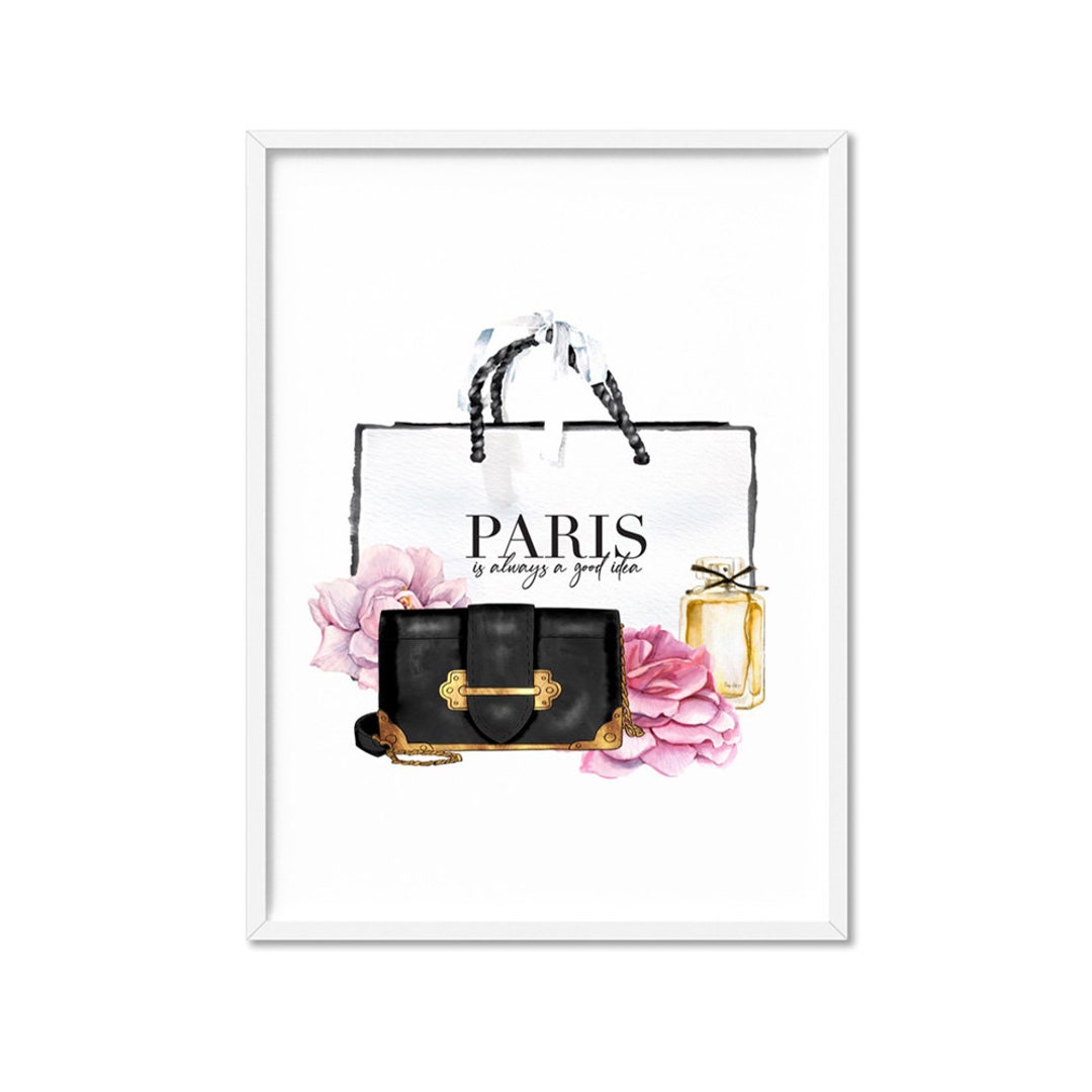 Shopping Bag Paris Wall Art II. Watercolour Pretty Art Print. - Etsy