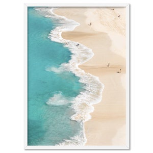 Beach Waves in Pastel Tones Print. Calm Coastal Poster Print. Turquoise Aqua Blue Ocean Shoreline. Summer Holiday. Poster or Canvas | BOC-95