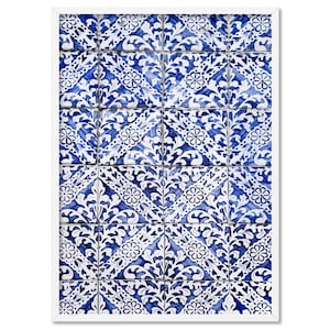 Hamptons Blue Tile Mosaic Wall Art. Printed Artwork Framed or Unframed. Classic Blue Oriental Style Pattern. Hamptons look Decor | DTR-24