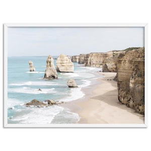 12 Apostles Ocean Landscape Art Print. Australian Coastal Poster. Great Ocean Road Wall Art. Limestone Stacks. Sea Shore Print | BOC-75