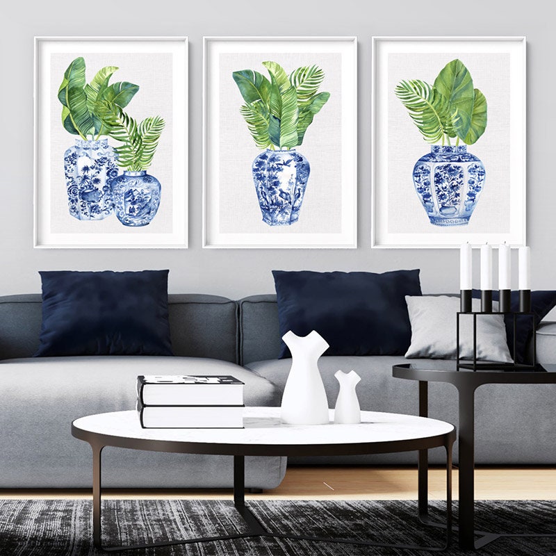 Palm Leaves in Ginger Jar Art Print. Hamptons Blue & White - Etsy
