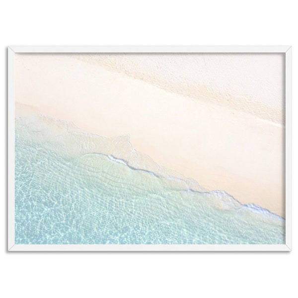 Beach from Above Art Print. Aerial Ocean Wall Art in Pastels. Coastal Minimal Style Waves & Shore Wall Art Print. Modern Home Decor | BOC-41