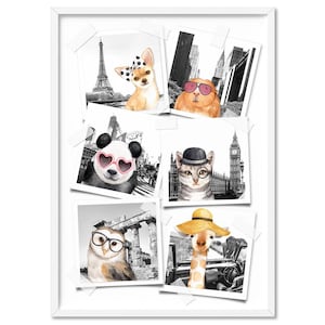 Animal Vacation Selfies Collage Art Print. Cheeky Animals Wall Art. Polaroid Look Printed Poster. Perfect Kids / Nursery Room Decor | KDS-14