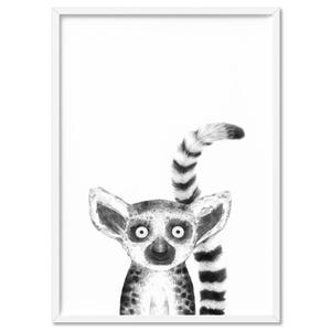 Lemur Baby Print. Cheeky Peek a Boo Wall Art. Kids Prints. Canvas or Paper. Nursery or Kids Wall Decor. Black White Sketch Style | ANA-52