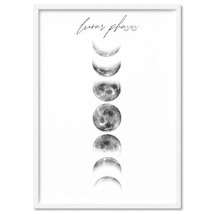 Moon Phases Art Print Poster. Lunar Cycles. Black and White Wall Art. Modern Contemporary Ready to Hang or Unframed | ESK-26