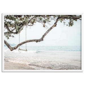 Coastal Swing by the Beach Art Print. Calming Sea Waves Poster. Coastal Ocean View Wall Decor. Beach Boho Vibes. Poster or Canvas | BOC-98