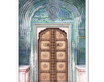 Peacock Doorway Jaipur City Palace Wall Art Print. Indian Architecture. Old India. Teal Gold Pink. Boho Bohemian Wall Art | DTR-11