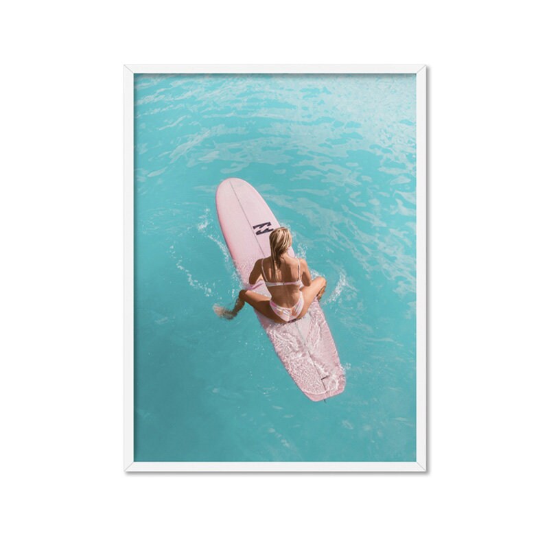 Surfer Girl Poster. Woman on Surfboard Art Print. Aerial Ocean Etsy