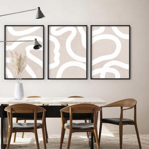 Boho Neutral Shapes II Wall Art Print. Sandy Watercolour Texture. Abstract White Lines Poster. Get the set! Modern Poster or Canvas | UST-28 image 3