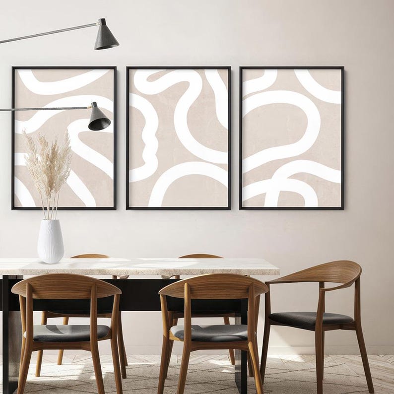 Boho Neutral Shapes II Wall Art Print. Sandy Watercolour Texture. Abstract White Lines Poster. Get the set! Modern Poster or Canvas | UST-28 image 3