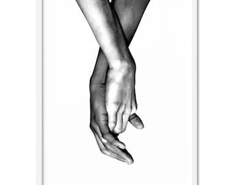 Couple Holding Hands Art Print. Black And White Art. Watercolour Look Photography. Love Wall Decor. Modern Minimal Wall Art Decor | UST-03