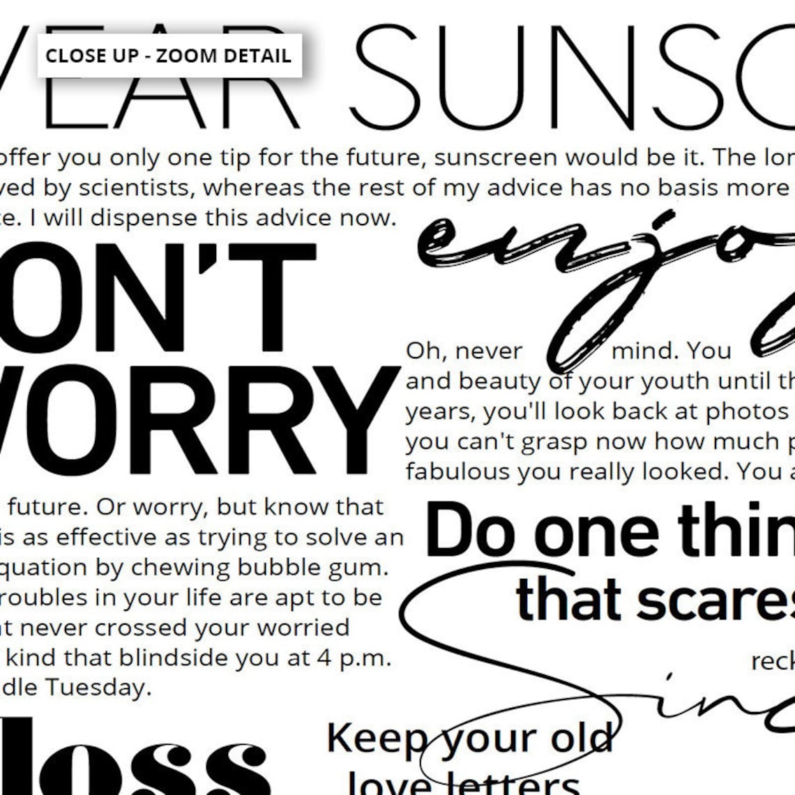 Everybody #39 s Free to Wear Sunscreen Lyrics Typography Etsy Everybody #39 s Free to Wear Sunscreen Lyrics Typography Etsy
