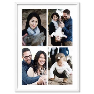 Your Family Photos in 4 Grid Collage Art Print, Poster or Framed Wall Art. Colour or B&W. Your Photos, Details in Custom Collage | PER-46