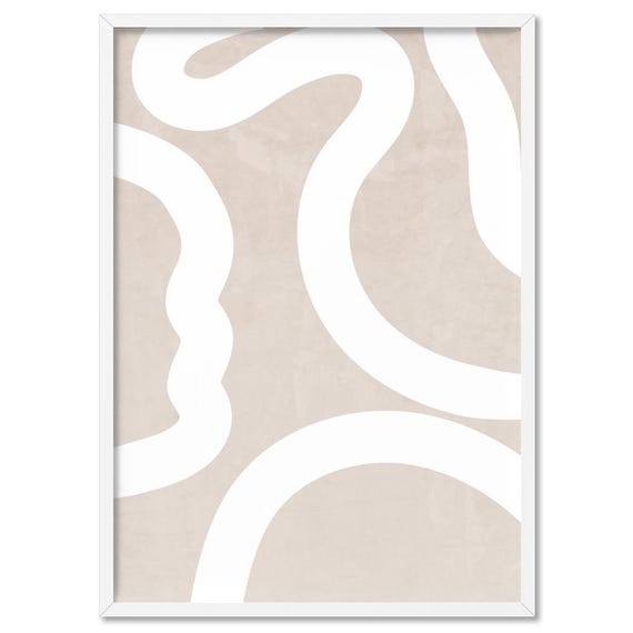Boho Neutral Shapes II Wall Art Print. Sandy Watercolour Texture. Abstract White Lines Poster. Get the set! Modern Poster or Canvas | UST-28