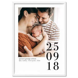 Personalised Baby Portrait Print. Your Child&#39;s Custom Details & Photo. Customised Nursery Wall Art Print. Newborn Framed or Poster | PER-36