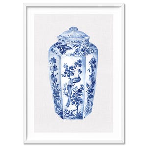 Blue & White Vase Art Print. Watercolor Chinoiserie Vase Wall Art. Asian Inspired Hamptons Home Decor. Framed or Unframed | CSH-22