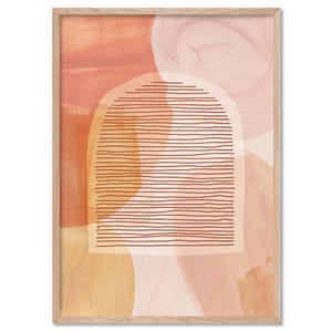 Peach Watercolor Abstract Art. Boho Wall Art Print. Earthy Terracotta Orange Paint Strokes & Arch Shapes. Framed or Poster | ABA-66 image 4