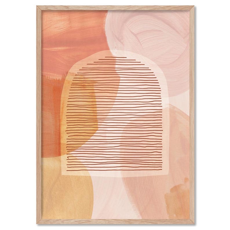 Peach Watercolor Abstract Art. Boho Wall Art Print. Earthy Terracotta Orange Paint Strokes & Arch Shapes. Framed or Poster | ABA-66 image 4