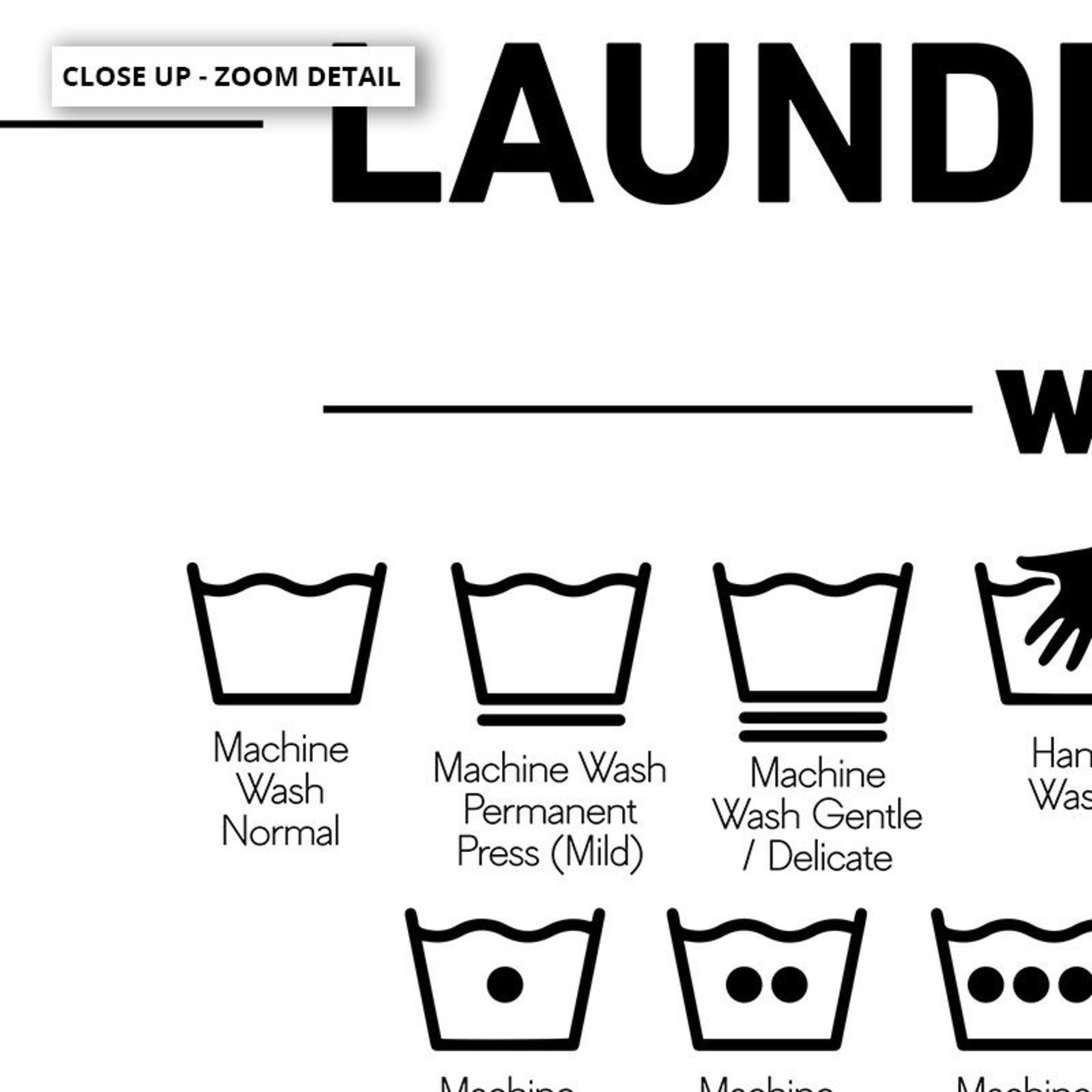 laundry guide chart art print laundry care symbols wall art etsy