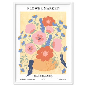 Flower Market Casablanca Art Print Poster. Retro Style Florals in Vase Illustration. Mid Century Modern Art. Vintage & Pastels | UST-59