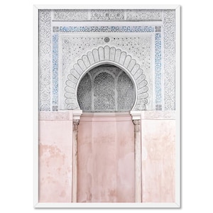 Pastel Fountain Morocco Wall Art. Arch Entrance Art Print. Pastel Blush & Blues. Ornate Detailed Architecture in Morocco | DTR-04