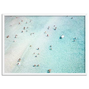 Clear Waters Aerial View Art Print. Summer Holiday Beach Poster. People Swimming on Beach Wall Art. Modern Beach Print | BOC-62