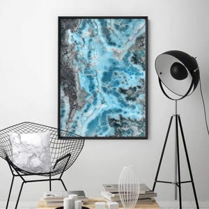 Larimar Slice Wall Art. Stone in Turquoise Watercolours. Mineral Wall Art. Dominican republic Gemstone Art Print. Rare Earth Gem | AGA-21 image 2