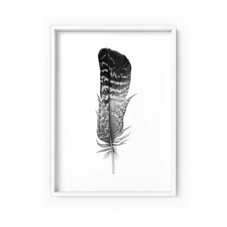 Scandi Feather Wall Art. Black and White. Art Print in Scandi Etsy