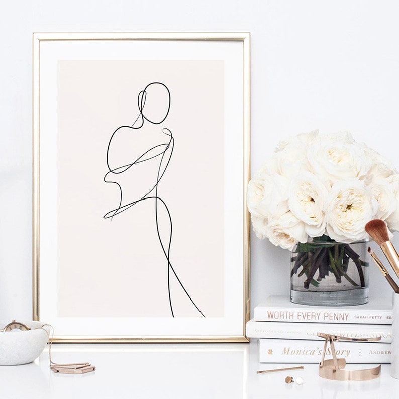 Minimalist Form Wall Art Print Woman Fashion Pose Boho Abstract Wall Art Poster White Border UST-06 Blush Female Pose Line Art II