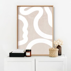 Boho Neutral Shapes II Wall Art Print. Sandy Watercolour Texture. Abstract White Lines Poster. Get the set! Modern Poster or Canvas | UST-28 image 2