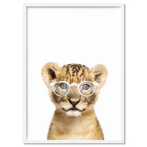 Baby Lion Art Print. Lion with Glasses Kids Room Print. Safari Nursery Wall Decor. Peek a Boo Wild Animal Poster. Great as a Set | KDS-40