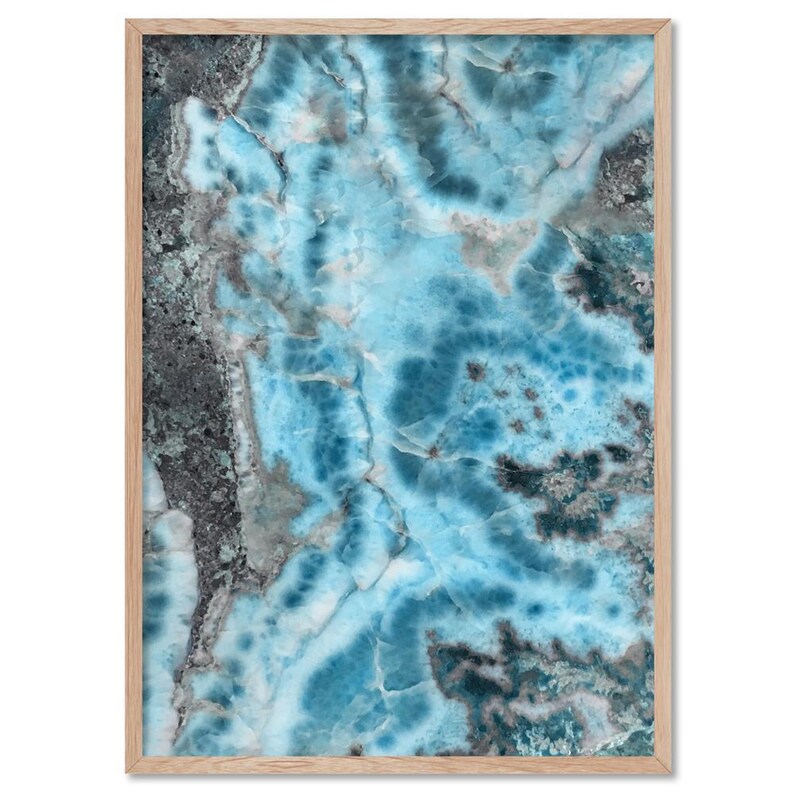 Larimar Slice Wall Art. Stone in Turquoise Watercolours. Mineral Wall Art. Dominican republic Gemstone Art Print. Rare Earth Gem | AGA-21 image 4
