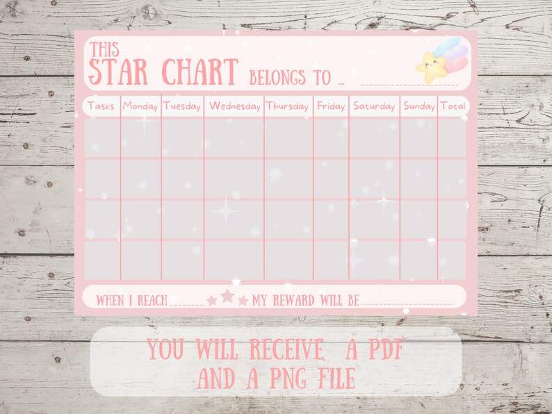 Bedtime Star Chart for Kids Printable Bedtime Chart With Etsy UK