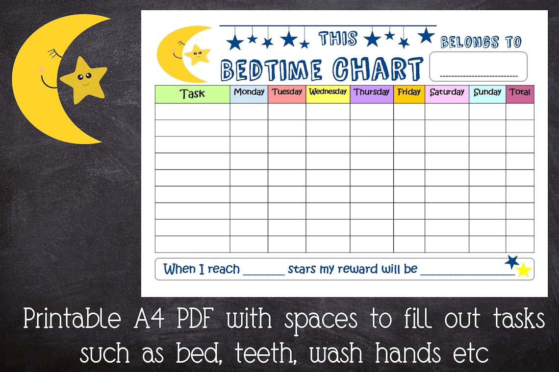 Bedtime Reward Chart for Kids Printable Bedtime Chart With | Etsy UK