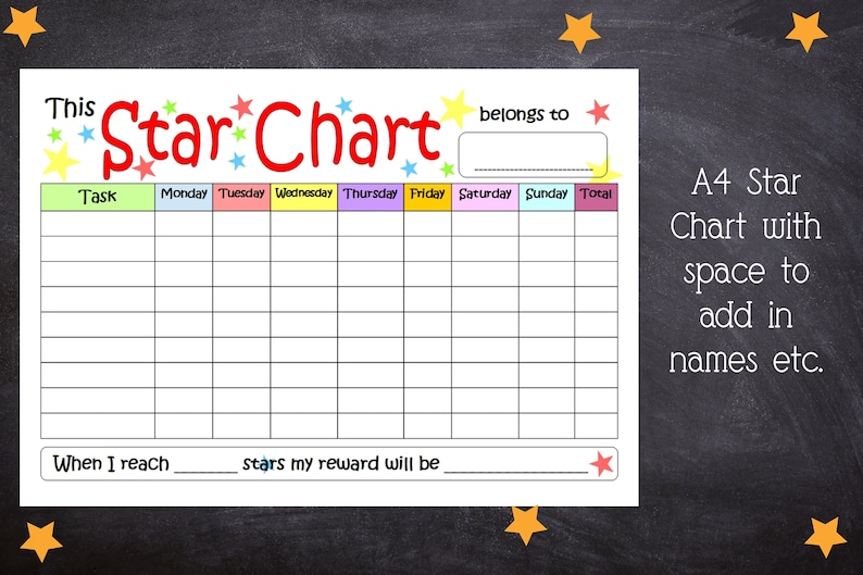 Star Reward Chart For Kids Printable Star Chart With Etsy