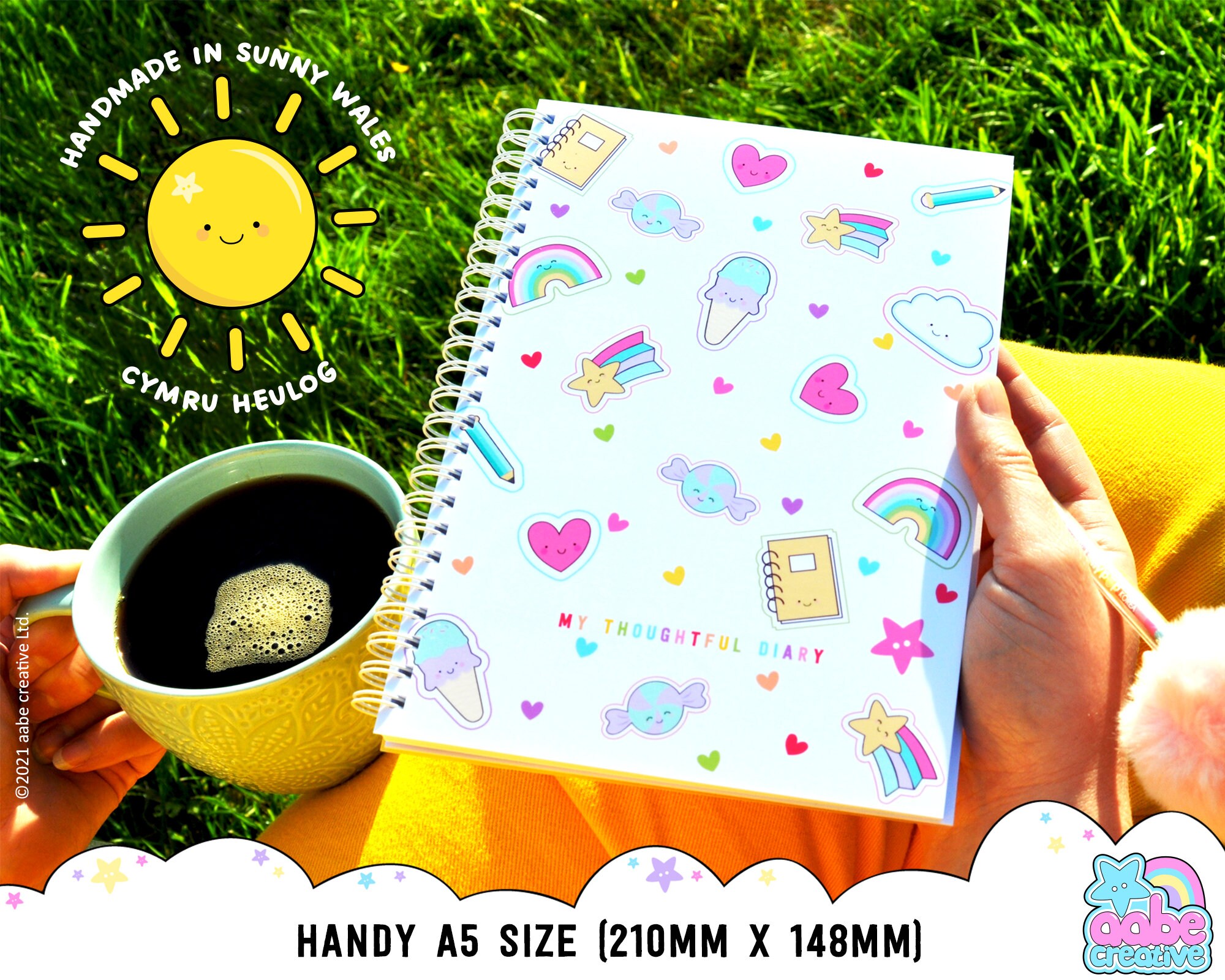 Colourful Bee Happy Kids Planner A5 Undated Girl Mood Boy Handmade Diary for children of all ages 126 days Day-to-view My Booky Journal
