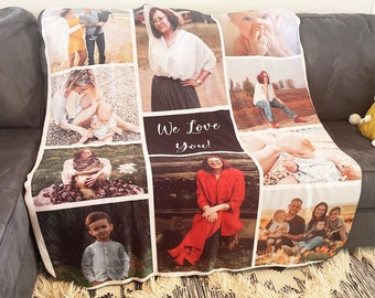 Photo Collage Blanket Gift, Custom Picture Blanket, Personalized Blanket with Pictures, Picture Gifts for Family, Mother, Father, Grandma