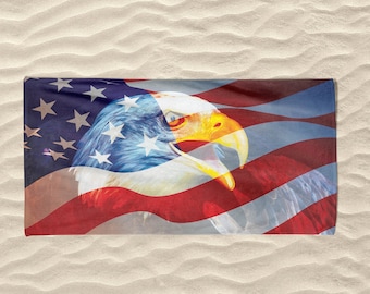 Raainhao Bald Eagle and American Flag USA Beach Towel Oversized Absorbent Beach Mat for Gym Cool Microfiber Polyester